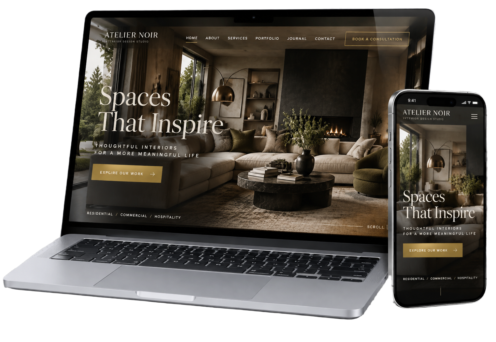 A small-business website shown on a laptop and phone