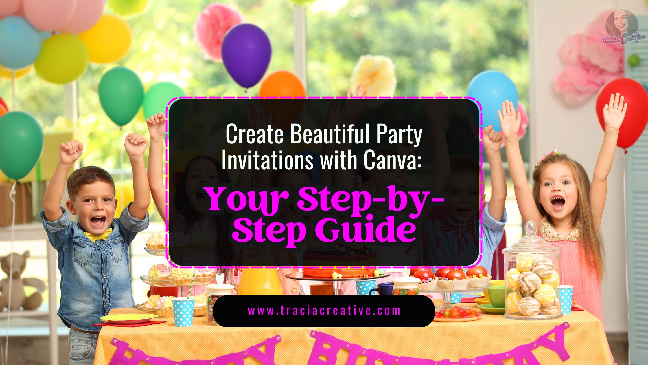 Colorful party invitations with Canva templates featuring birthday, wedding, and baby shower designs with customizable elements