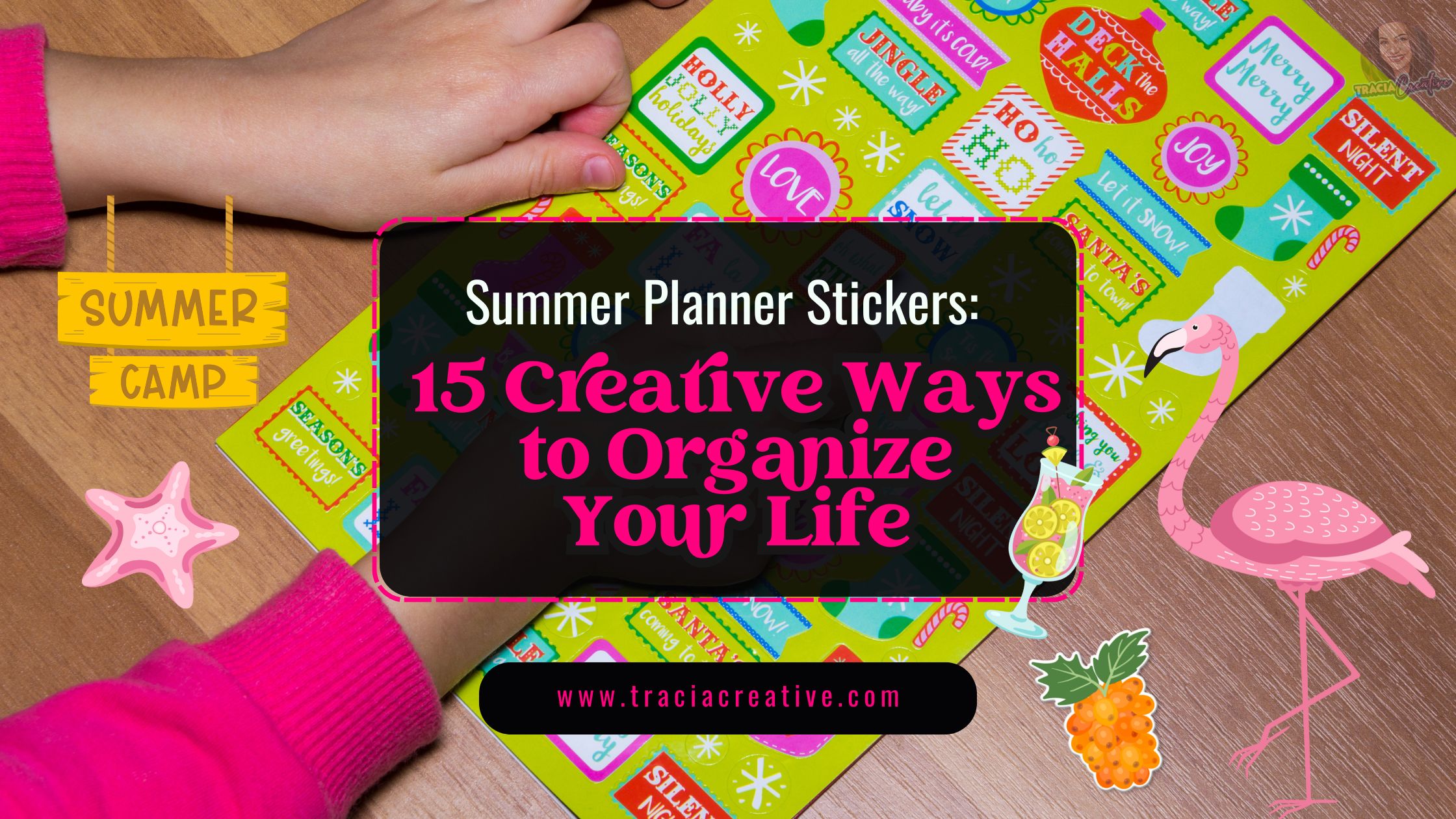 Colorful summer planner stickers with tropical designs, perfect for organizing your schedule and adding a fun vibe to your planner