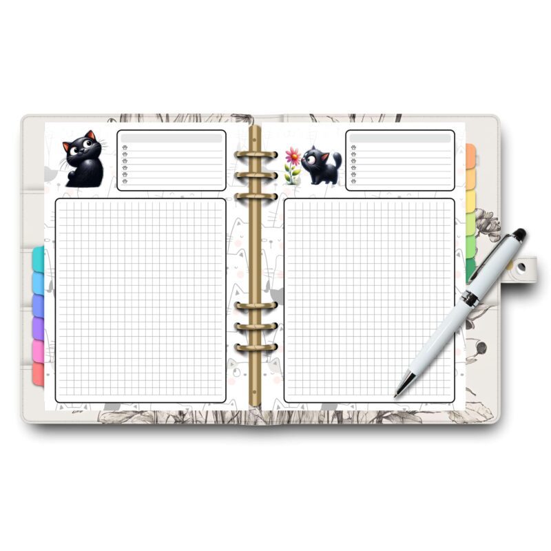 Printable black cat notebook pages in A5 planner