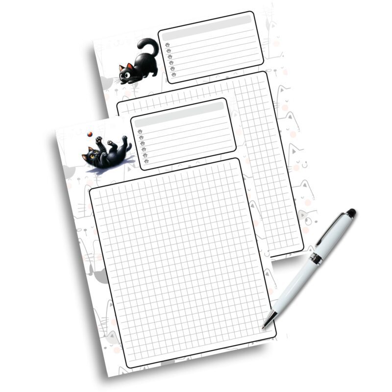 Printable black cat notebook pages in A5 planner