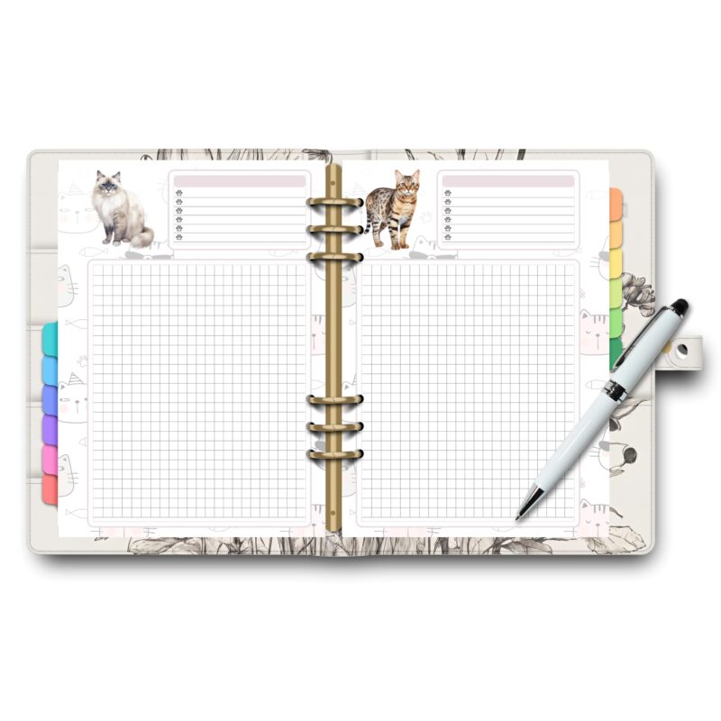 A5 journal with cat-themed inserts