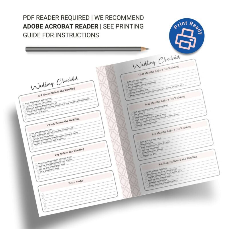 12 printable wedding planner templates printed on A5 paper
