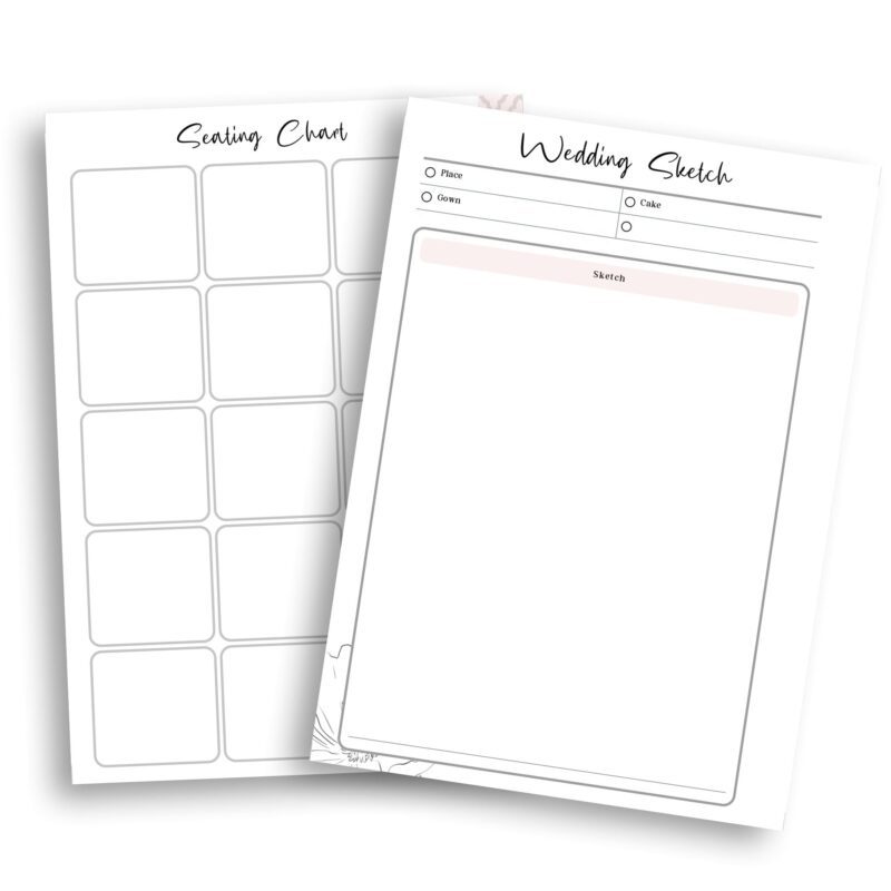 12 printable wedding planner templates printed on A5 paper