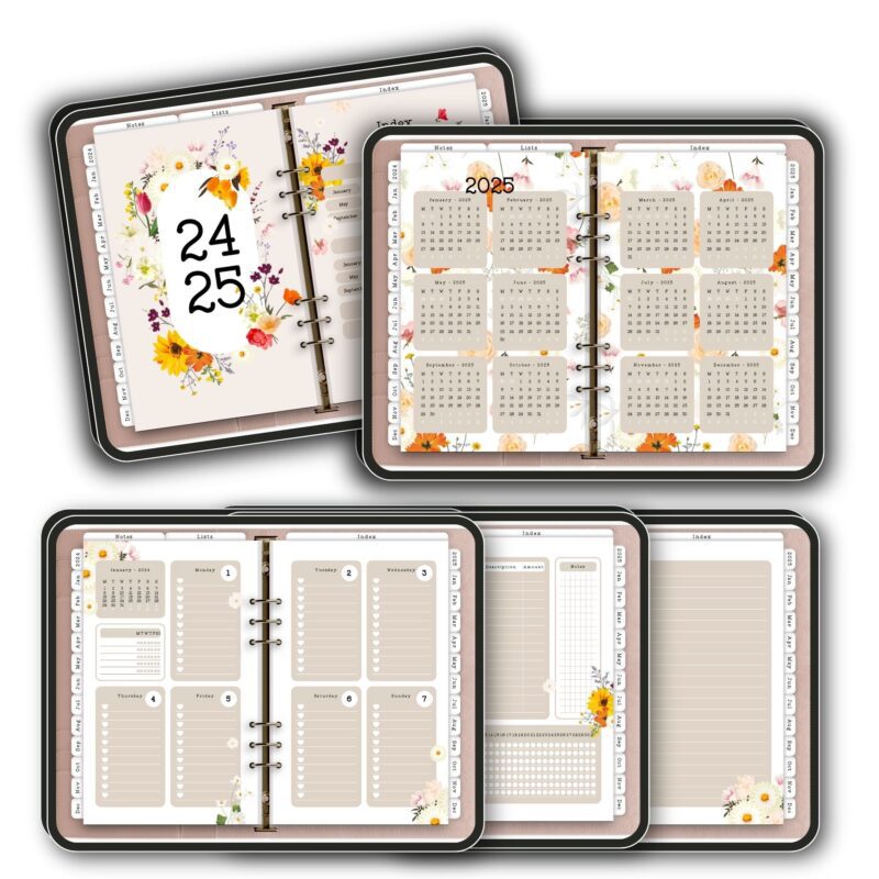 2024-2025 digital planner with meadow design featuring hyperlinked pages and floral elements