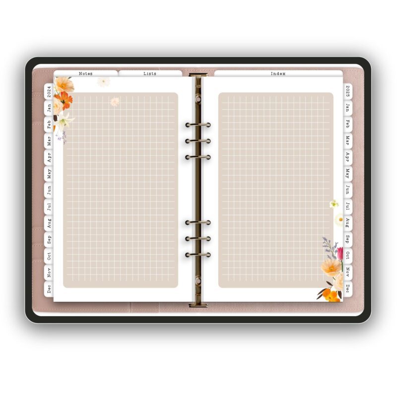 2024-2025 digital planner with meadow design featuring hyperlinked pages and floral elements