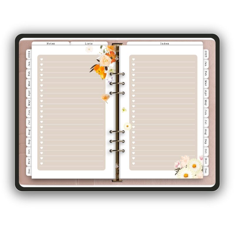 2024-2025 digital planner with meadow design featuring hyperlinked pages and floral elements