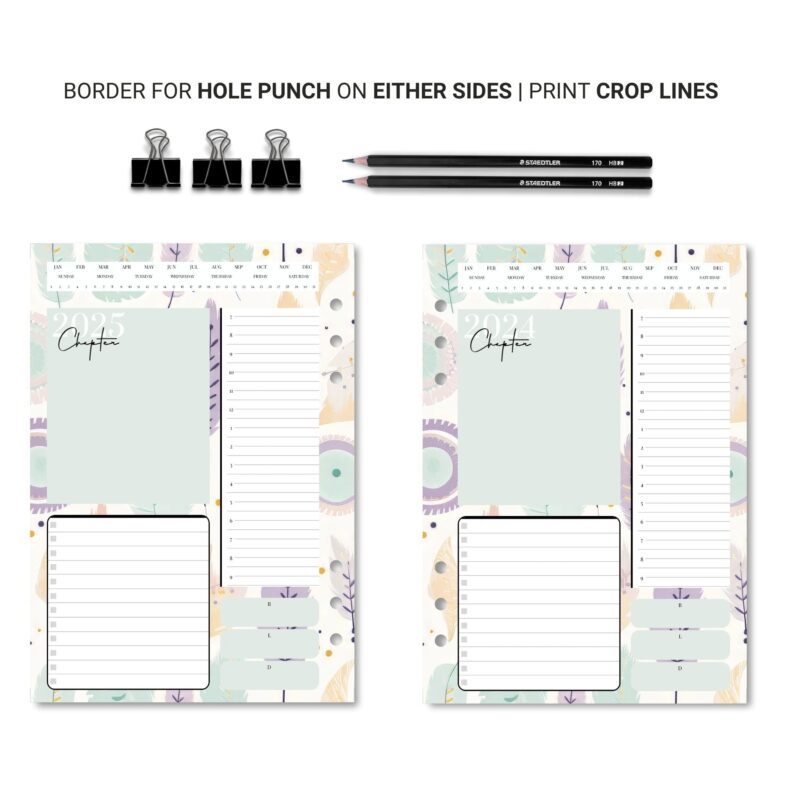 Printable daily planner in soft pastel colors showing daily layout with sections for tasks, appointments, and notes - undated 2024-2025 PDF download