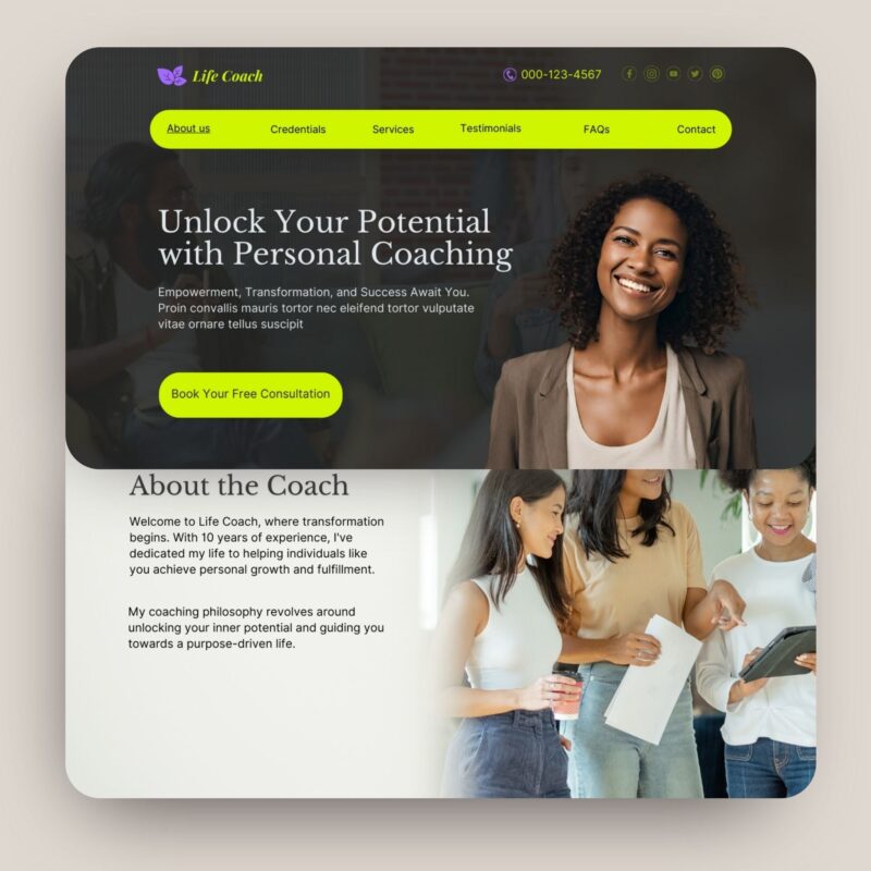 Editable Life Coach Canva website Template