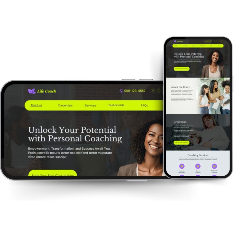 Editable Life Coach Canva website Template