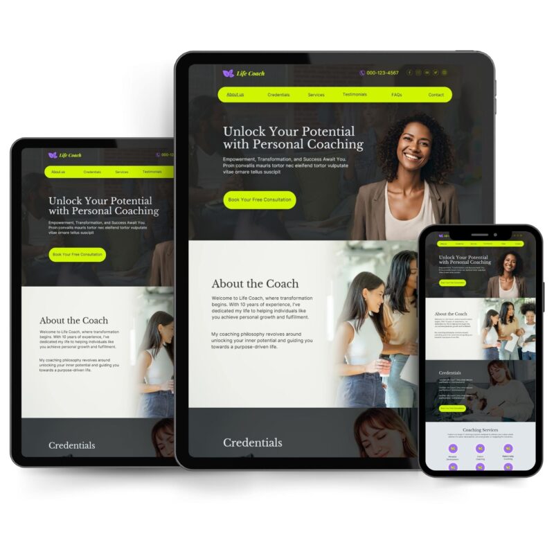 Editable Life Coach Canva website Template