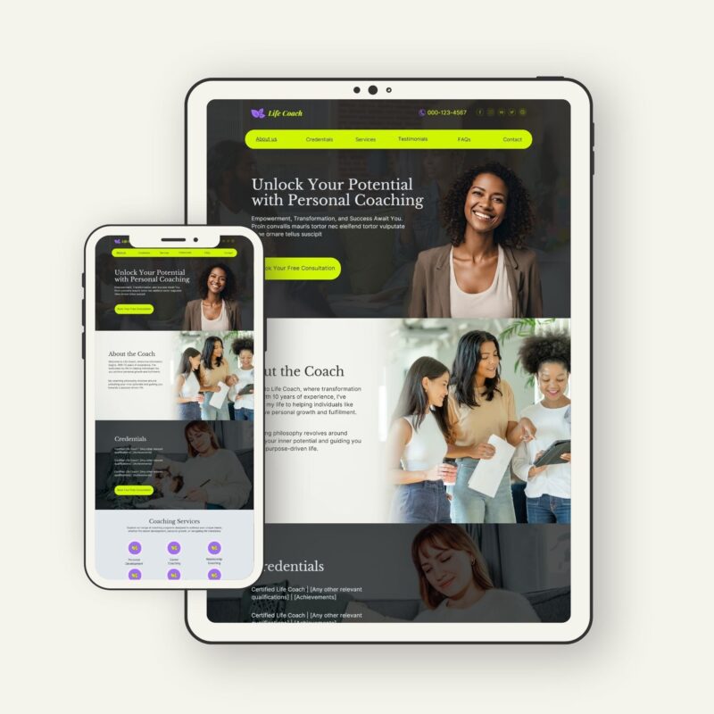 Editable Life Coach Canva website Template