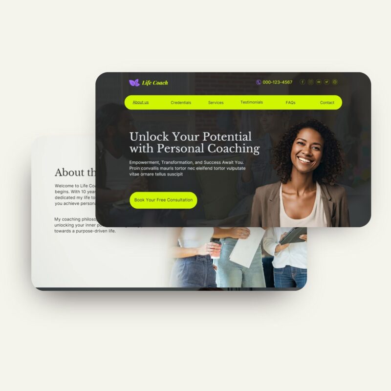 Editable Life Coach Canva website Template