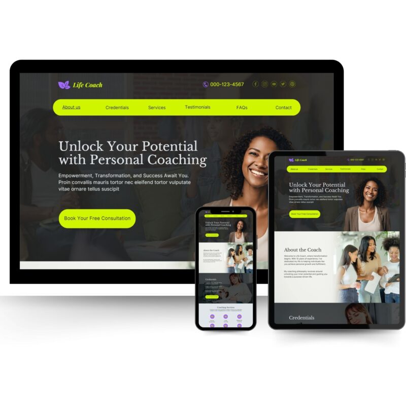 Editable Life Coach Canva website Template