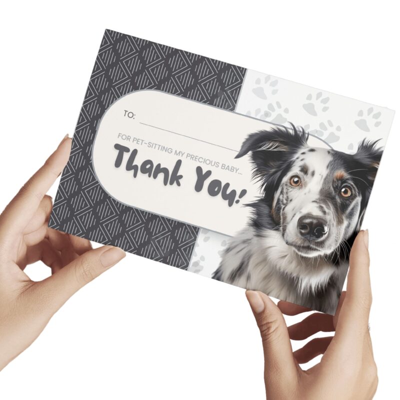Set of three printable pet sitter thank you cards for download