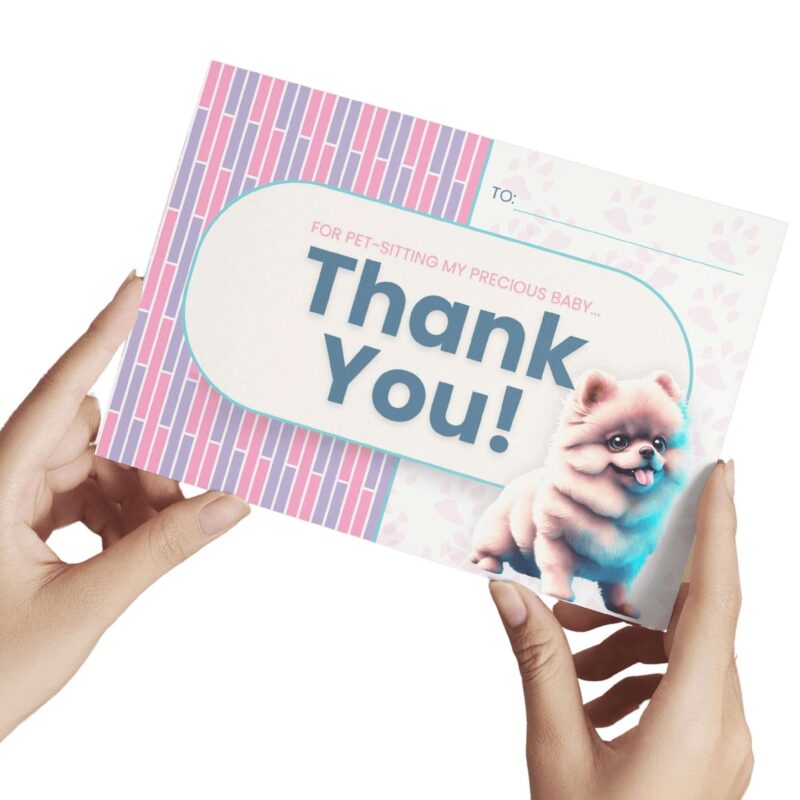 Set of three printable pet sitter thank you cards for download