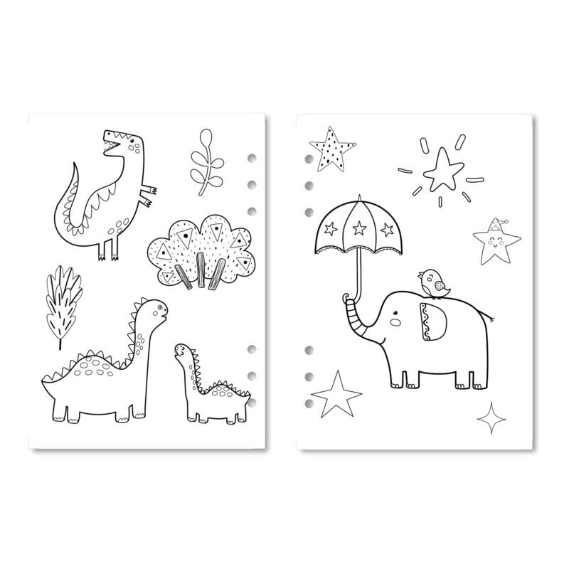 Multiple printed pages from the animals coloring book ready for coloring fun