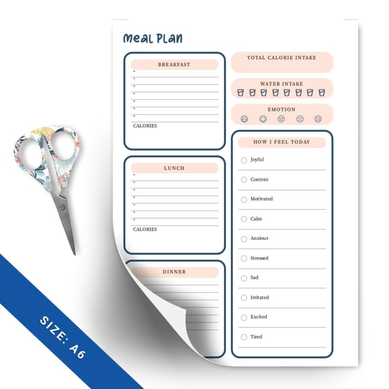 A6 Meal Planner Insert digital download in use with bullet journal
