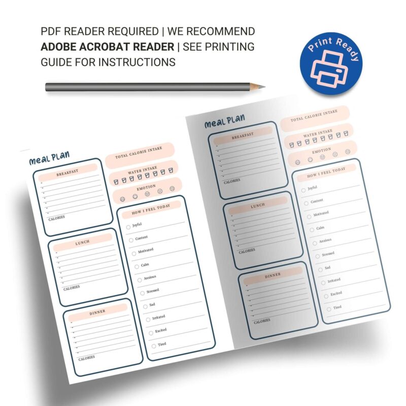 A6 size meal planning printable with mood tracking feature