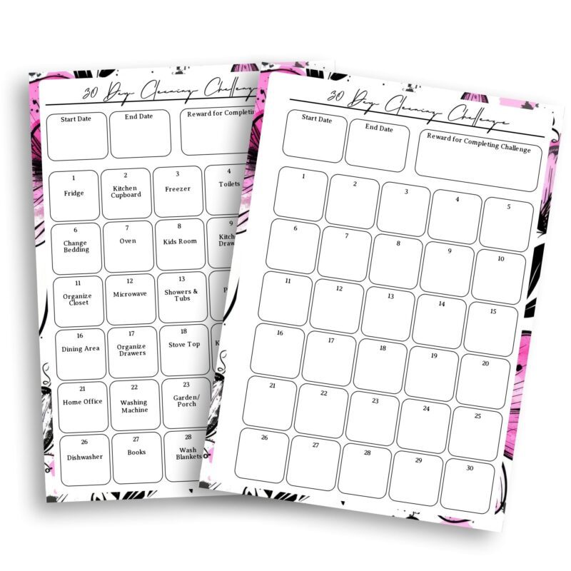 Pink floral 30 day cleaning challenge printable download