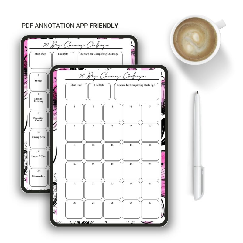 30 Day Cleaning Challenge Printable | Pink Floral Home Organization Planner - Image 7