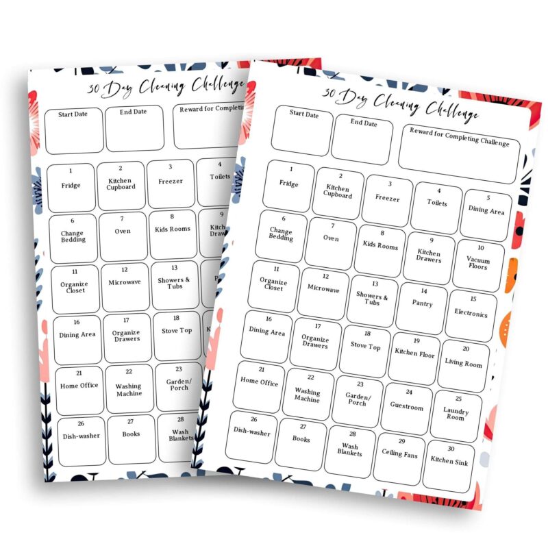 Printable cleaning challenge checklist for 30 days