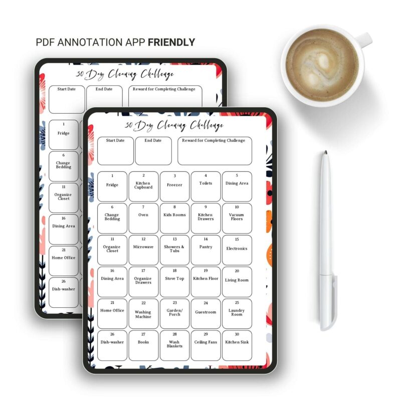 30 Day Cleaning Challenge Printable | Red Floral Design PDF - Image 7