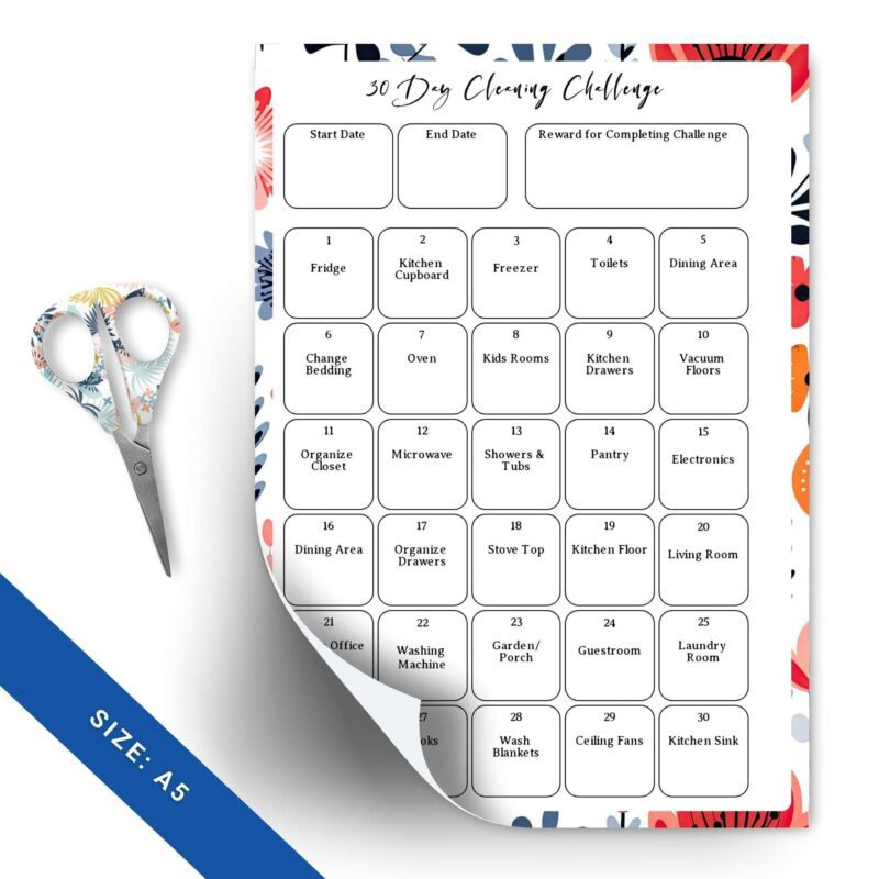Printable cleaning challenge checklist for 30 days