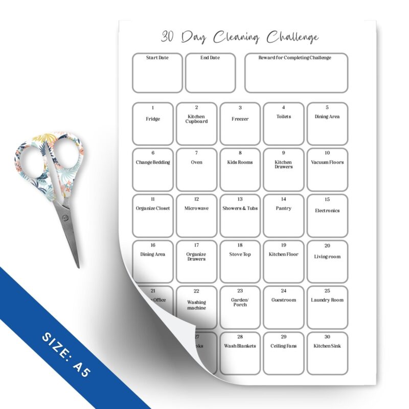 30-Day Cleaning Challenge Planner A5 printable