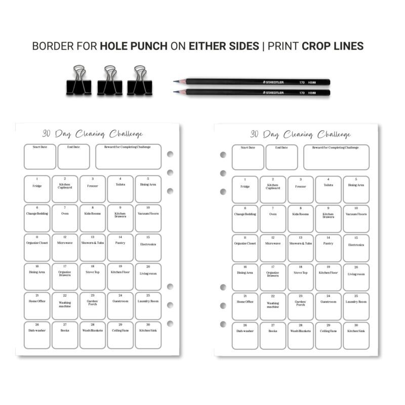 30-Day Cleaning Challenge Planner A5 printable