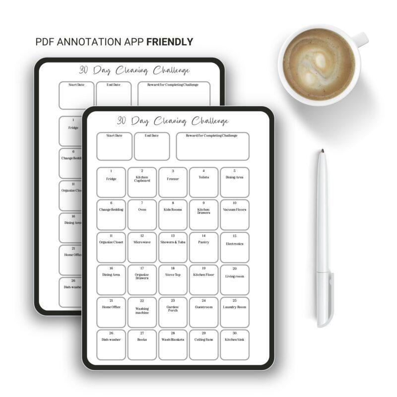 30-Day Cleaning Challenge Planner A5 printable