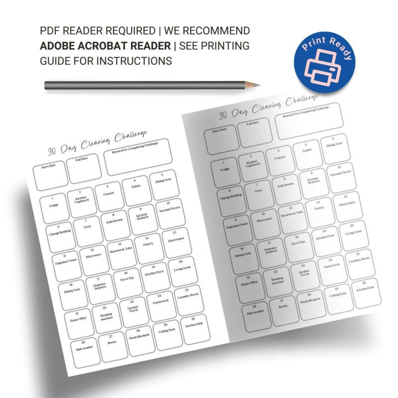 30-Day Cleaning Challenge Planner A5 printable