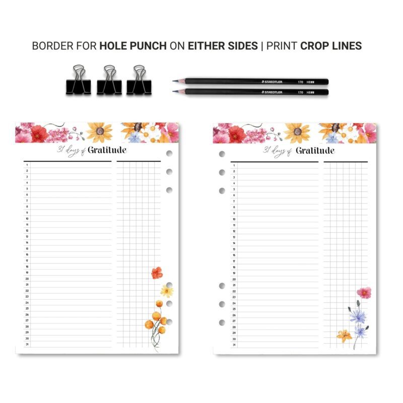 31 Days of Gratitude A5 Planner Printable PDF with Daily slots