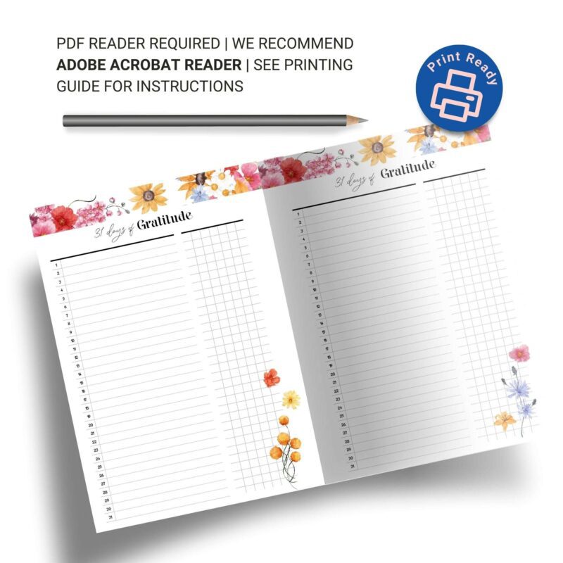 31 Days of Gratitude A5 Planner Printable PDF with Daily slots