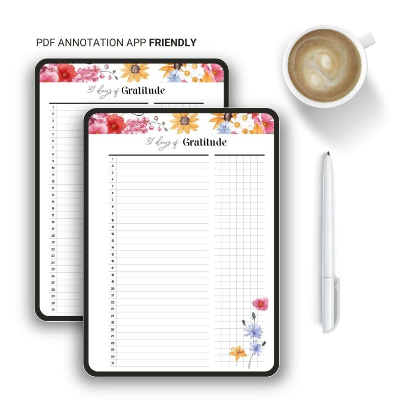 31 Days of Gratitude A5 Planner Printable PDF with Daily slots
