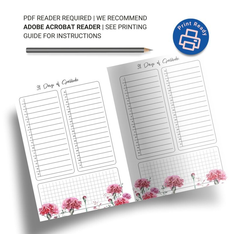 31 Days of Gratitude Journal | Printable Daily Reflection & Positivity