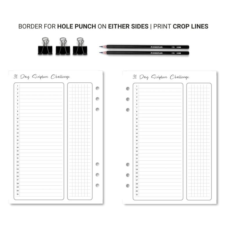 31-Day Bible Scripture Challenge Planner Insert in A5 planner