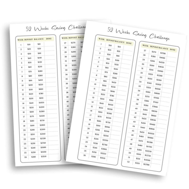 Minimalist savings tracker PDF