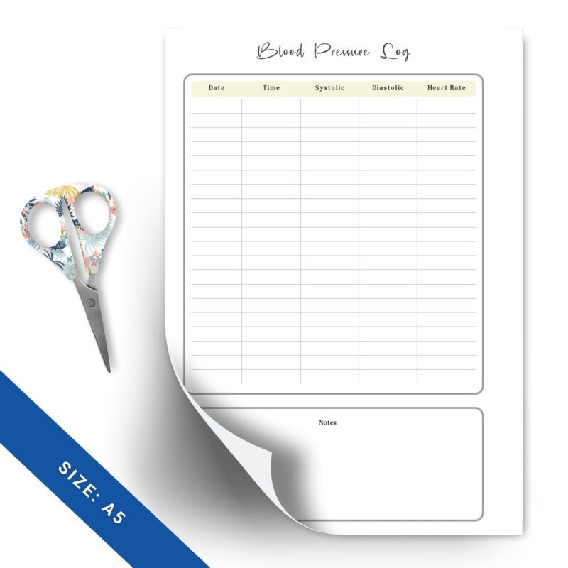 Minimalist A5 blood pressure tracker printable