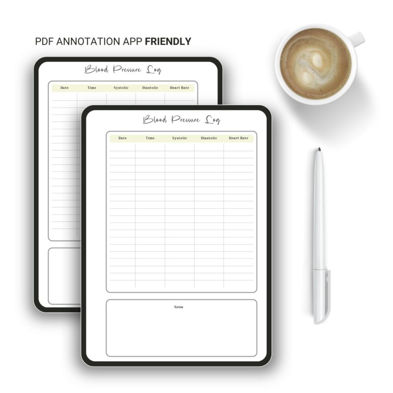 Simple A5 blood pressure diary for daily use