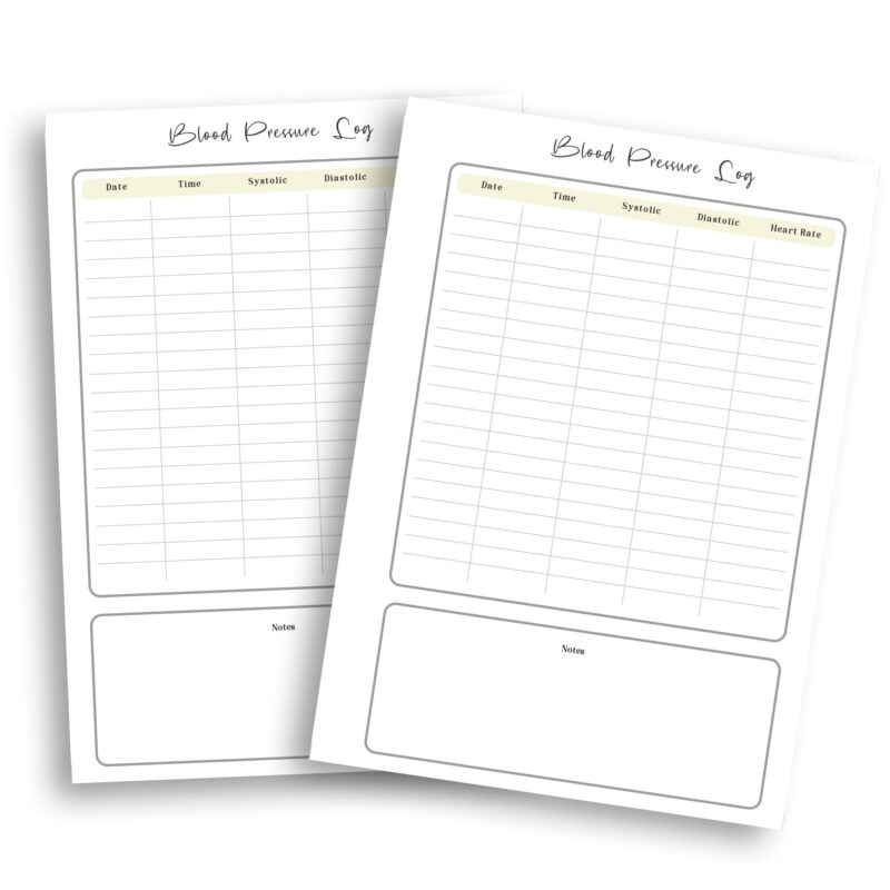 Minimalist A5 blood pressure tracker printable