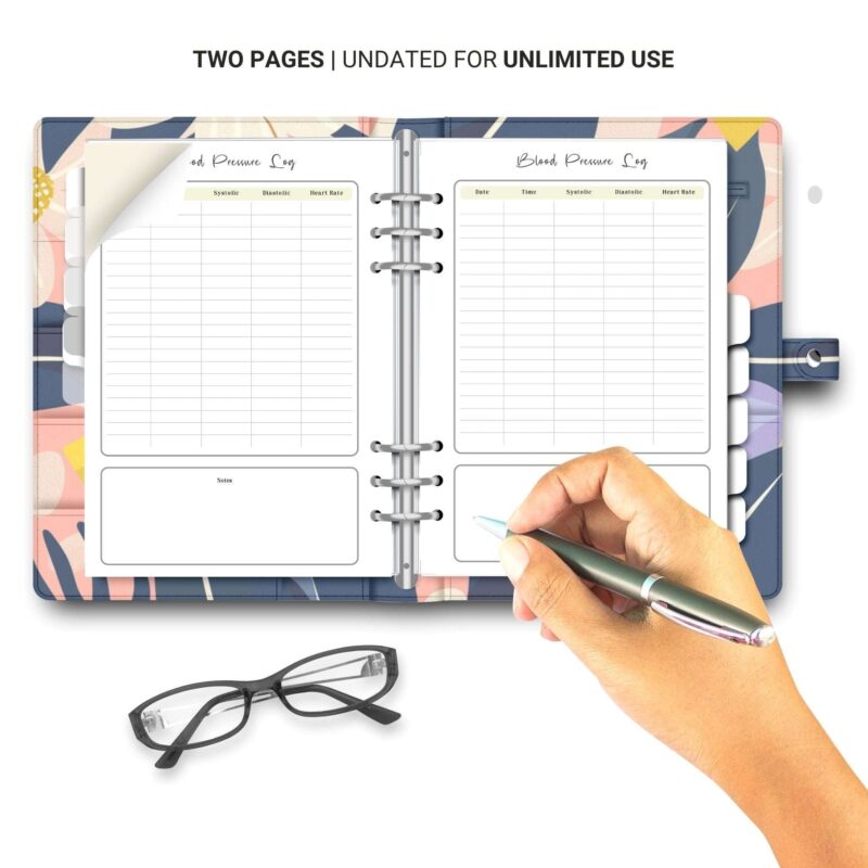 Clean blood pressure log for A5 planners