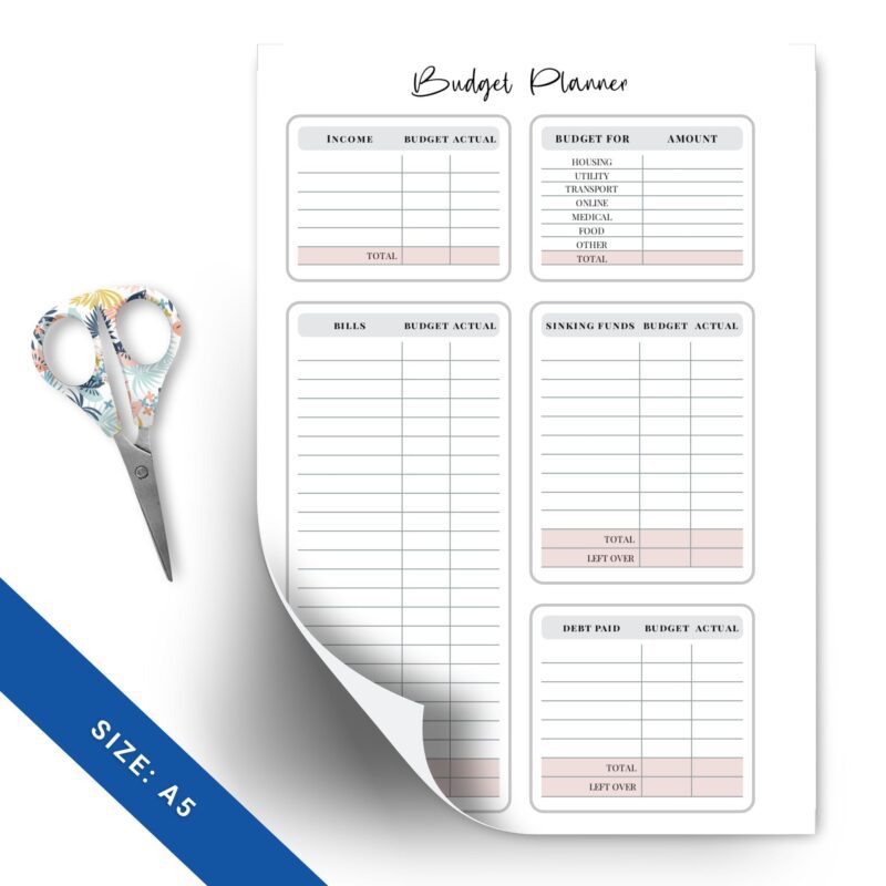 A5 budget planner insert on a desk
