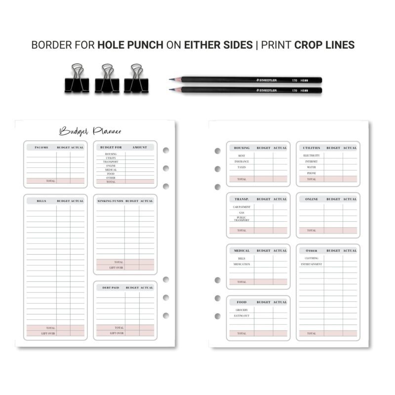 Minimalist A5 finance planner insert