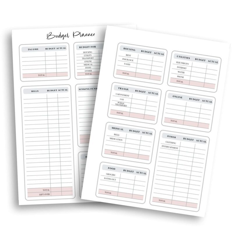 Minimalist A5 finance planner insert