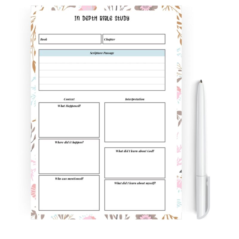 Floral Bible study notes guide printable PDF