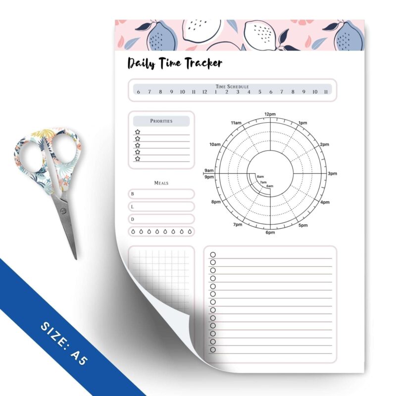 A5 daily planner insert with time tracker