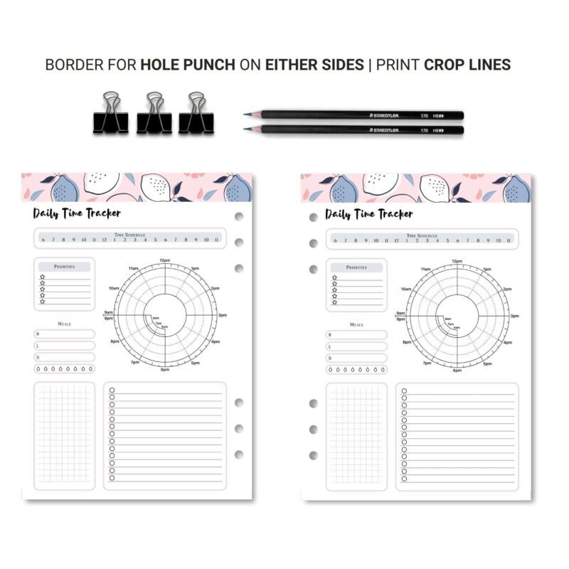 Hourly time tracker in daily planner