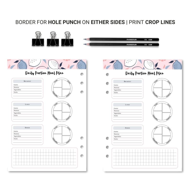 A5 meal planner insert in a binder