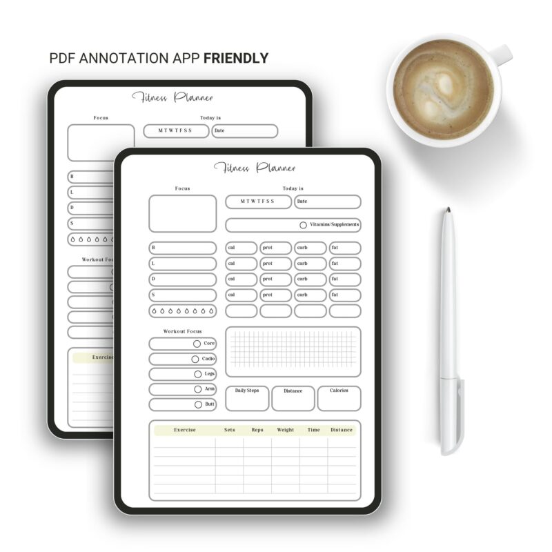 Minimalist A5 fitness planner on a workout mat